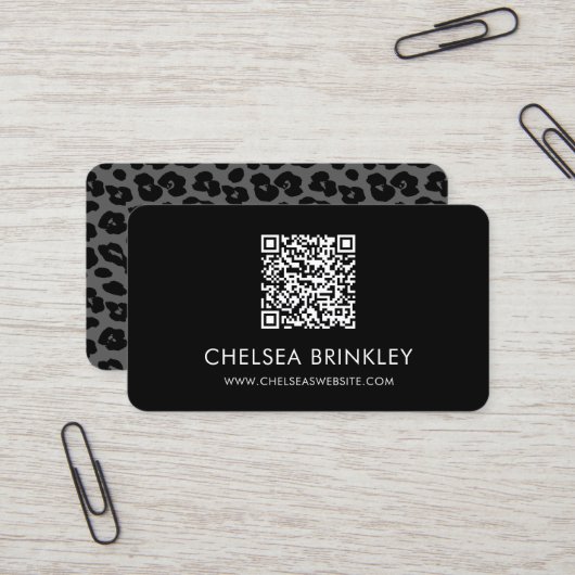 QR Code Black Leopard Print Business Card Visitenkarte (Vorderseite/Rückseite Beispiel)