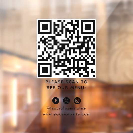QR Code Black Menu Logo Unberührbare Moderne Café Fensteraufkleber (Blatt 2)