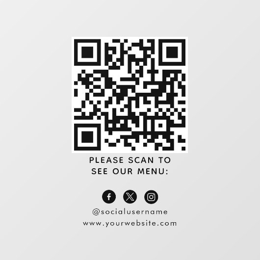 QR Code Black Menu Logo Unberührbare Moderne Café Fensteraufkleber (Blatt)