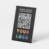 QR Code Black Menu Logo Unberührbare Moderne Café Sockelschild (Vorderseite)