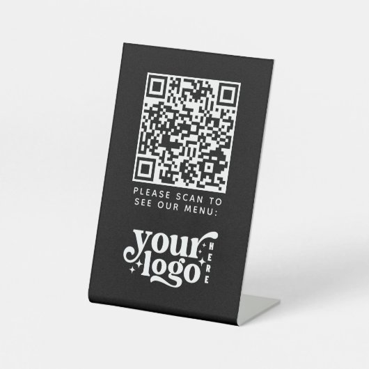 QR Code Black Menu Logo Unberührbare Moderne Café Sockelschild (Vorderseite)