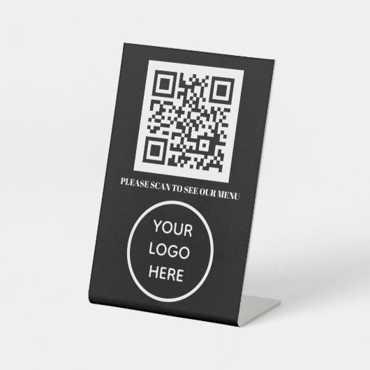 QR Code Black Menu Logo Unberührbare Moderne Café Sockelschild (Vorderseite)