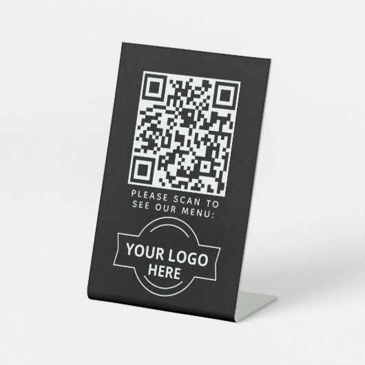 QR Code Black Menu Logo Unberührbare Moderne Café Sockelschild (Vorderseite)