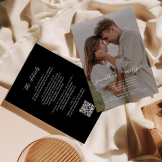 QR Code Black Modern Elegantes Foto Script Hochzei Einladung