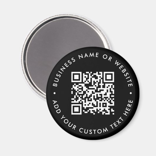 QR-Code | Black Modern Minimalistisch Round Magnet (Vorderseite/Rückseite)