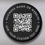 QR-Code | Black Modern Minimalistisch Round Magnet<br><div class="desc">Eine einfache,  benutzerdefinierte schwarze QR-Code-Magnetvorlage in einem modernen minimalistischen Stil,  die einfach mit Ihrem QR-Code,  Ihrem Firmennamen oder Ihrer Website und eigenem Text aktualisiert werden kann.. #QRcode #magnet #business.</div>