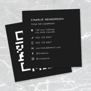 QR Code Black Modern Minimalistisch Social Media I Quadratische Visitenkarte