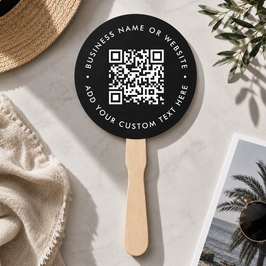 QR-Code | Black Modern Minimalistisch Stylish Roun Fächer
