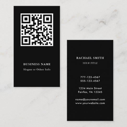 QR Code Black Modern Visitenkarte (Vorne/Hinten)