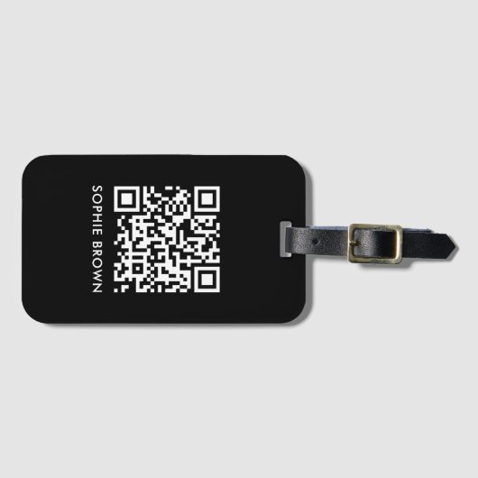 QR Code Black Moderne stilvolle Virtual Contact Lo Gepäckanhänger (Vorderseite (Horizontal))
