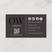 QR Code Black Pink Elegant Initial Social Media Visitenkarte (Vorderseite)