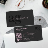 QR Code Black Pink Monogram Script Social Media Visitenkarte