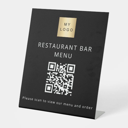 QR Code Black Restaurant Café Bar Scan Menü Sockelschild (Vorderseite)
