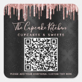 QR-Code Black Rose Gold Glitzer Tropfen Firmenname Quadratischer Aufkleber (Vorderseite)