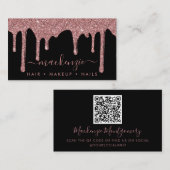 QR Code Black Rose Gold Sparkle Glitzer Tropfen Visitenkarte (Vorne/Hinten)