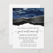 QR Code Black Silver Blu Navy Border Wedding (Vorne/Hinten)