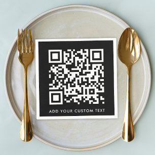 QR-Code   Black Stylish Modern Minimalistisch Bold Serviette