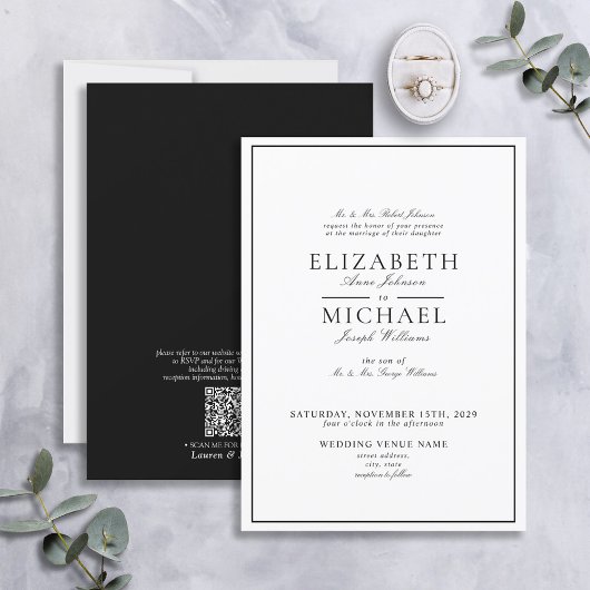 QR Code Black & White Classic SkriptWedding Einladung