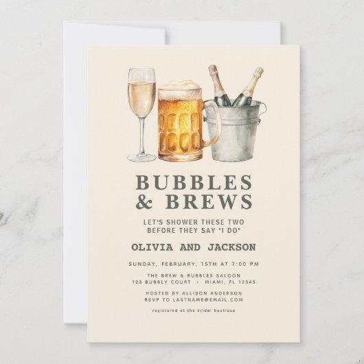 QR Code Blasen & Brause Paare Dusche Einladung (Vorderseite)