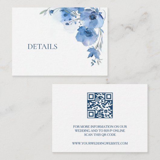 QR-Code Blaue Aquarellblume Begleitkarte (Vorne/Hinten)