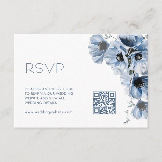 QR-Code | Blaue florale Hochzeit Begleitkarte (Vorderseite)