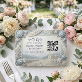 QR-Code Blaue Hortensie Vintage-Kapelle Hochzeit RSVP Karte