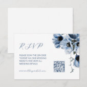 QR-Code |  Blaues Floral Begleitkarte (Vorne/Hinten)
