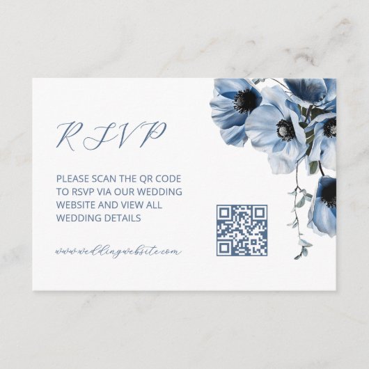 QR-Code |  Blaues Floral Begleitkarte (Vorderseite)