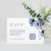 QR-Code |  Blaues Floral Begleitkarte (Stehend Vorderseite)