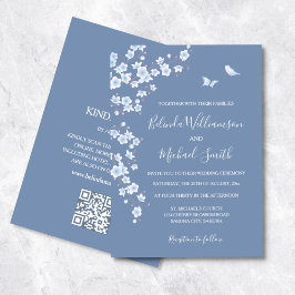 QR-Code | Blaues Kirschblossom | Hochzeit Einladung