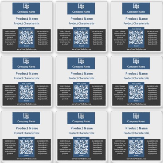 QR-Code Blaues Schwarz-weißes Quadrat-Container-Et Aufkleber (Vorderseite)