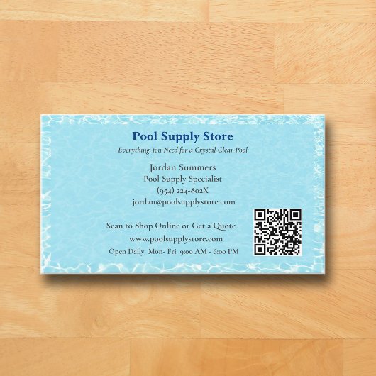 QR-Code Blaues Schwimmbadwasser Poolunternehmer   Visitenkarte