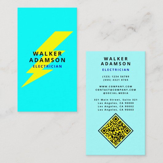 (QR-Code & Blitze) Moderner elektrischer Dienst Visitenkarte (Vorne/Hinten)