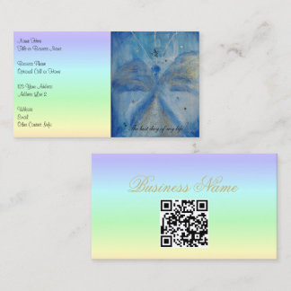 QR-Code-Blue Angel on a pastel rainbow background Visitenkarte