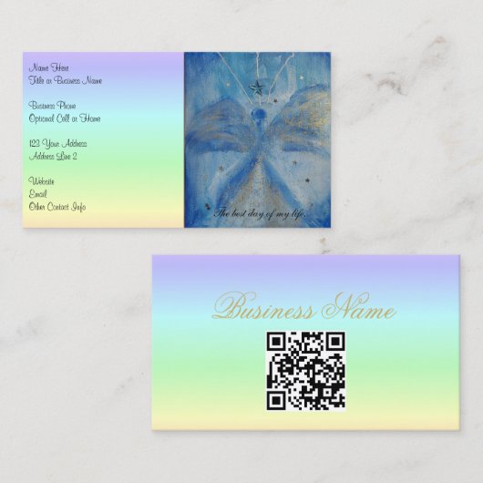 QR-Code-Blue Angel on a pastel rainbow background Visitenkarte (Vorne/Hinten)