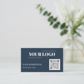 QR-Code Blue Beruflich Business Logo Visitenkarte (Stehend Vorderseite)