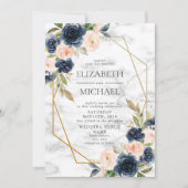 QR Code Blue Blush Marble Geometric Floral Wedding Einladung (Vorderseite)