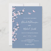 QR Code Blue Cherry Blossom | Chinesische Hochzeit Einladung (Vorderseite)