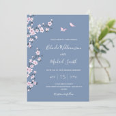 QR Code Blue Cherry Blossom | Chinesische Hochzeit Einladung (Stehend Vorderseite)