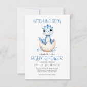 QR Code Blue Dinosaurier Hatching Bald Baby Dusche Einladung (Vorderseite)