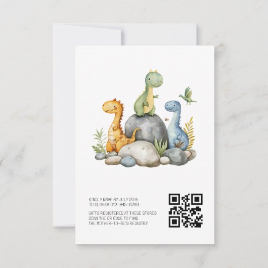 QR Code Blue Dinosaurier Hatching Bald Baby Dusche Einladung (Rückseite)