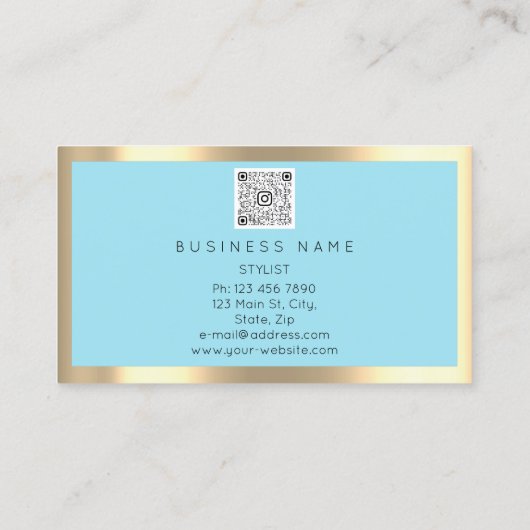 Qr-Code Blue Gold Frame für Eyelash-Brow-Makeup-Lo Visitenkarte (Rückseite)