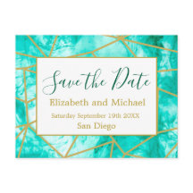 QR Code Blue Gold Modern Watercolor Save the Date