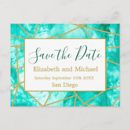 QR Code Blue Gold Modern Watercolor Save the Date Ankündigungspostkarte