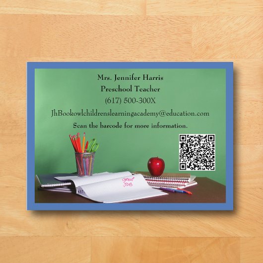 QR Code Blue Grade School Preschool Teacher  Visitenkarte