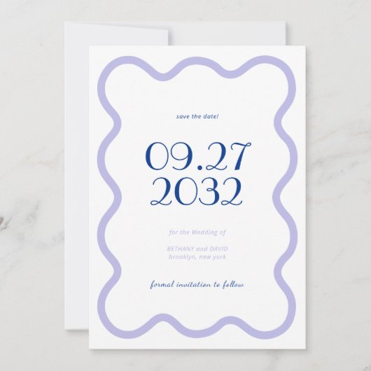 QR Code Blue Lavender Wave Scallop Foto Hochzeit Save The Date (Vorderseite)