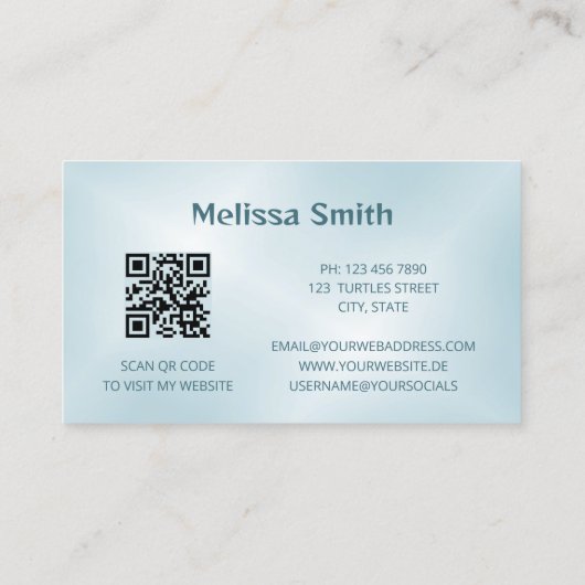 QR-Code | Blue Metallic Tribal Turtle Visitenkarte (Rückseite)