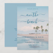 QR Code Blue Ocean Palm Tree Beach Wedding Einladung (Vorne/Hinten)