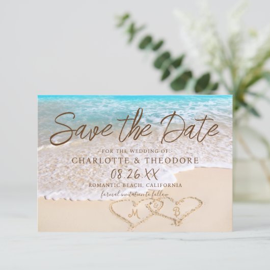QR Code Blue Ocean Waves Tropical Beach Wedding Save The Date (Stehend Vorderseite)