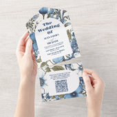 QR Code Blue Periwinkle Wildblumen Hochzeit All In One Einladung (Abreißen)